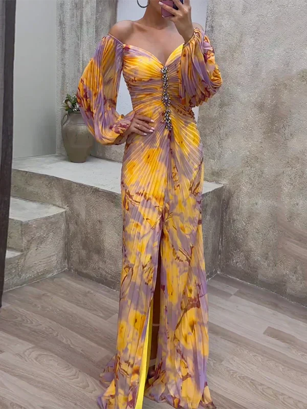 Pleated Long Evening Dress - Timeless Elegance