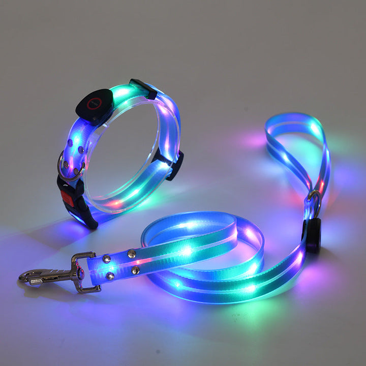 Glowing LED Dog Collar with Leash - NightBright Azura