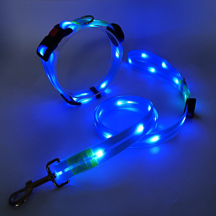 Glowing LED Dog Collar with Leash - NightBright Azura