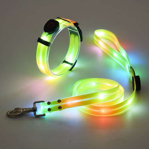Glowing LED Dog Collar with Leash - NightBright Azura
