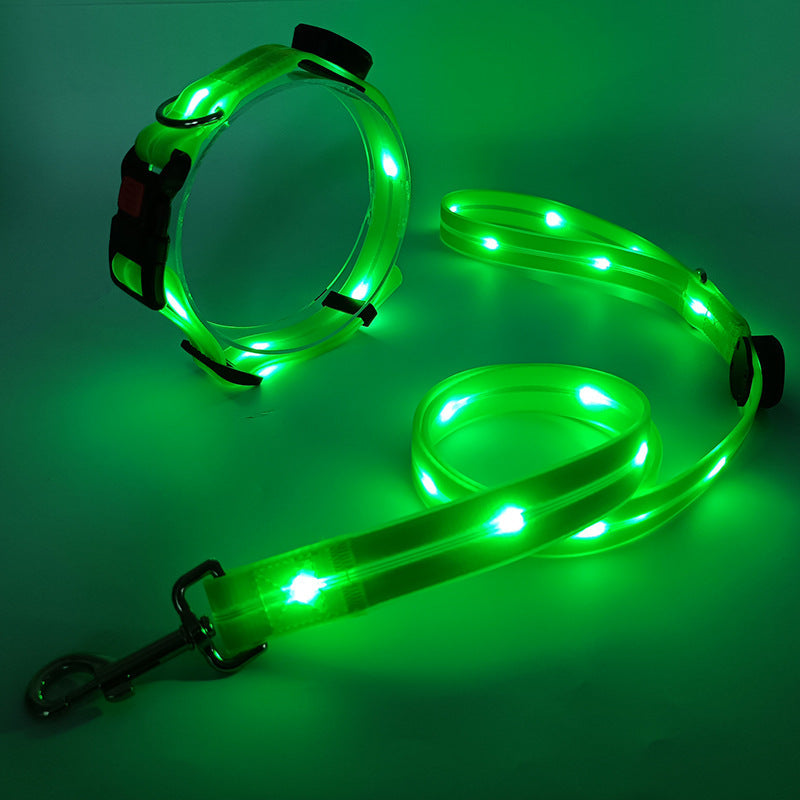 Glowing LED Dog Collar with Leash - NightBright Azura