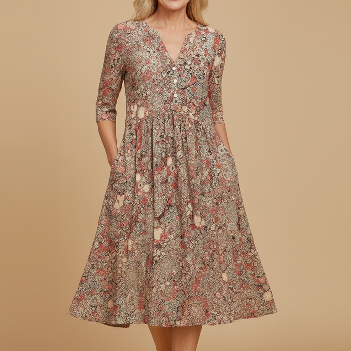 Harlow | Graceful V-Neck Elegance Midi Dress
