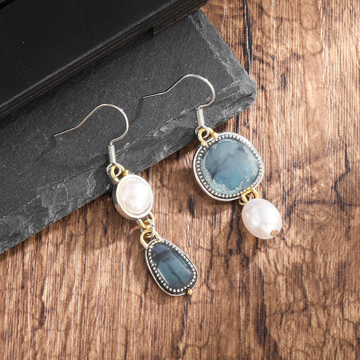 Retro Blue Natural Stone Earrings