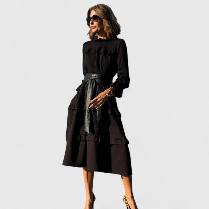 STACEY – RUFFLED TIERED MIDI DRESS