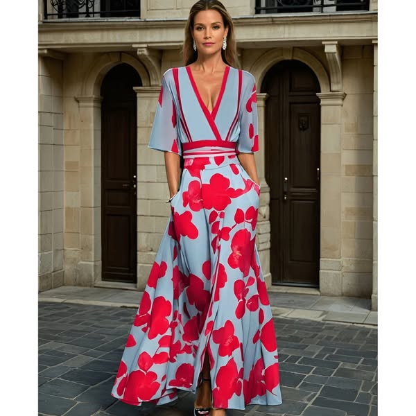 Evie - Elegant Dress With Flower Pattern
