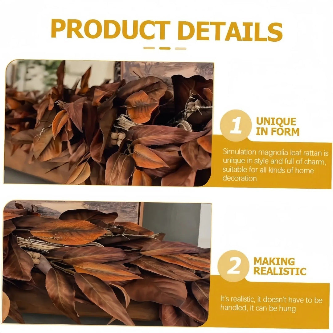 Azura | Brown Magnolia Leaf Garland – realistic autumn decoration for indoor and covered outdoor areas