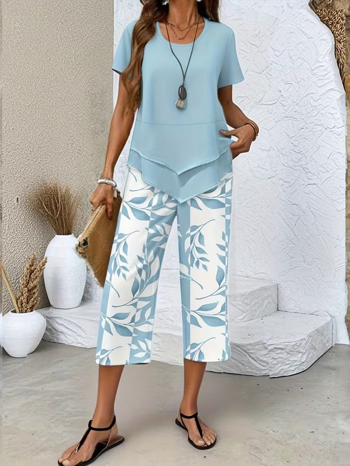 Avy™ | Casual Leaf Print Two-Piece Set