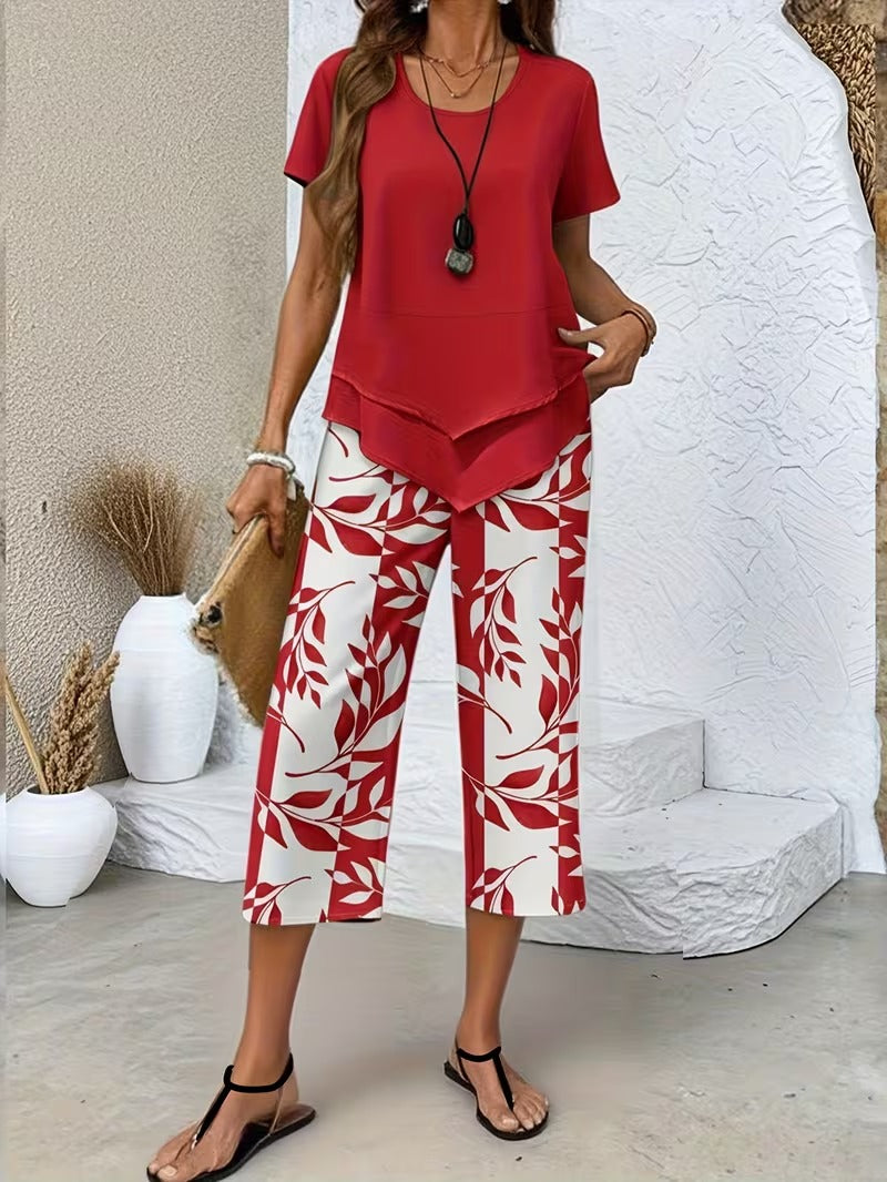 Avy™ | Casual Leaf Print Two-Piece Set