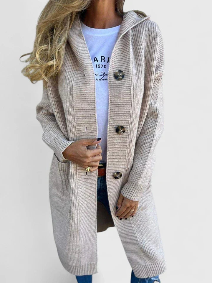 GRACIE – LONG RIBBED HOODED CARDIGAN