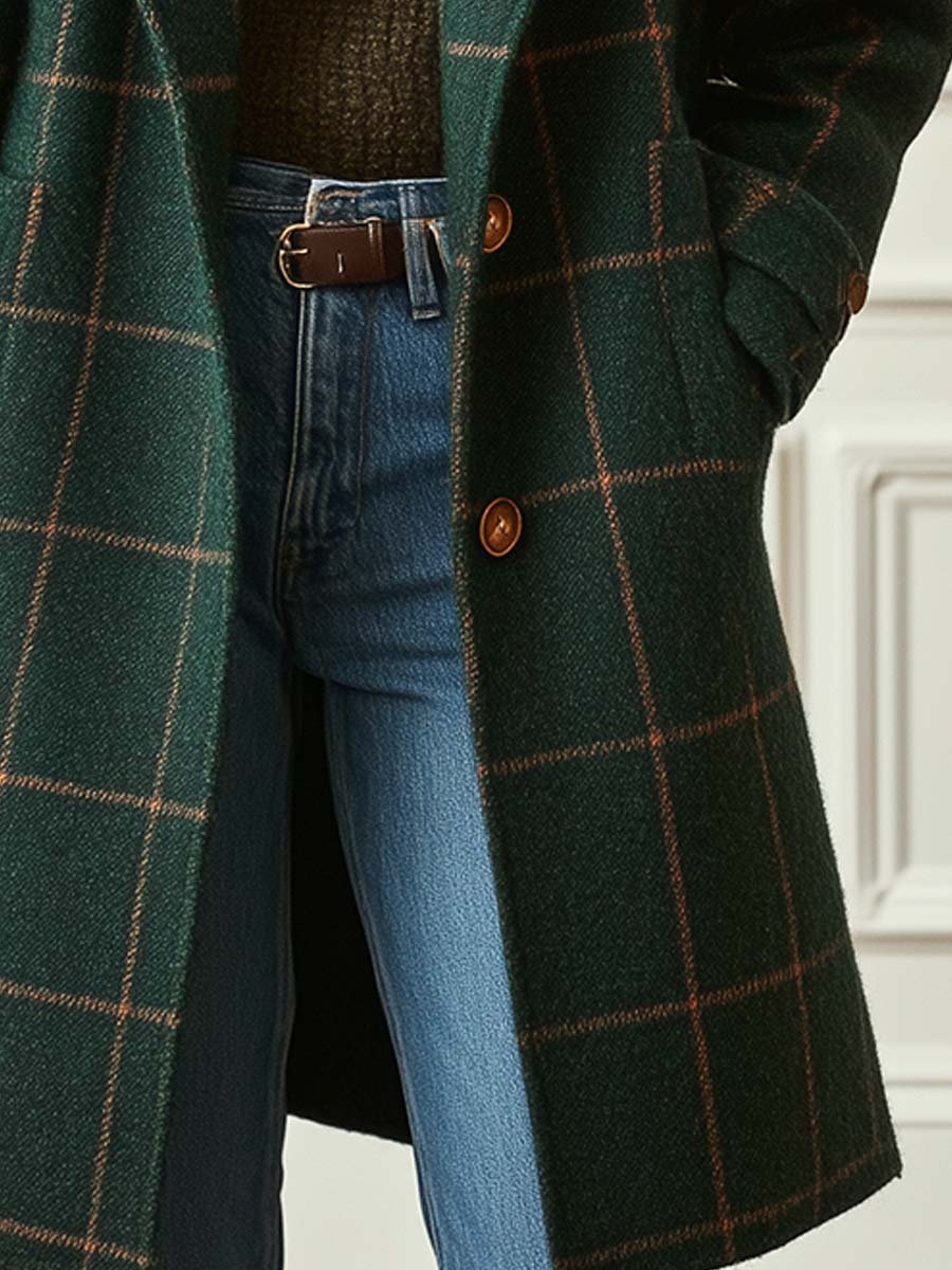 ADRIANNA – ELEGANT PLAID LONG COAT