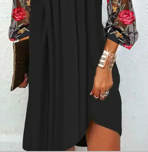 JANE – ELEGANT BLACK DRESS WITH EMBROIDERED SHEER SLEEVES