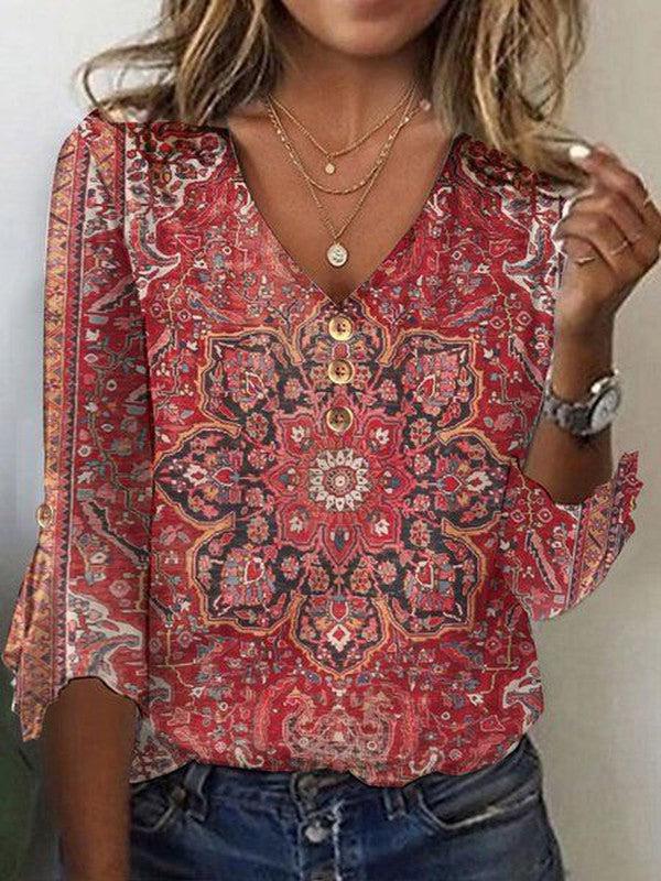 Audrey | Women’s Bohemian Print Blouse Oriental Style