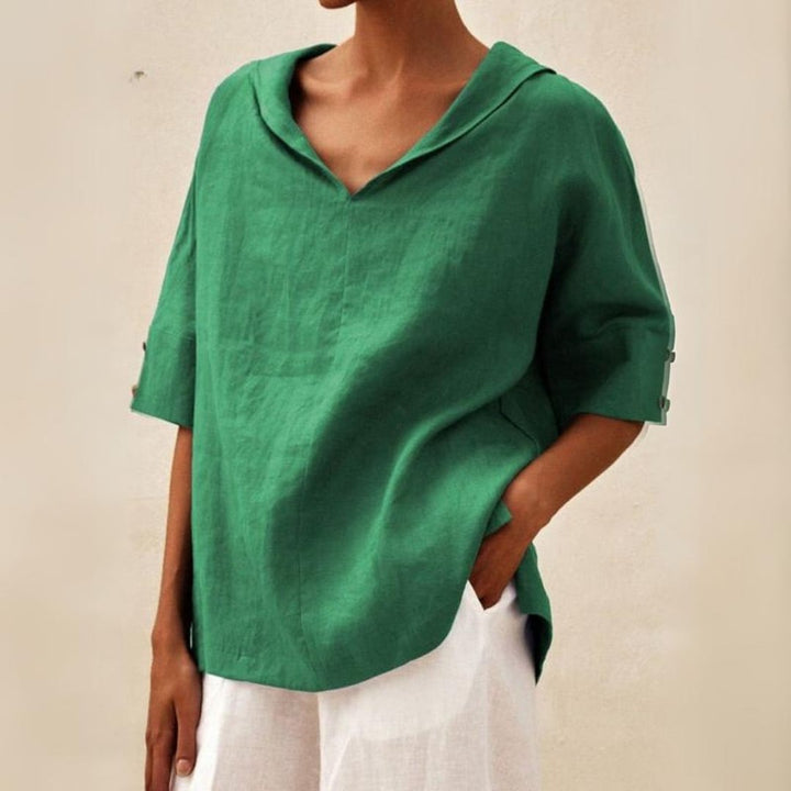 YLVIE CLASSIC LINEN BLOUSE WITH V-NECK