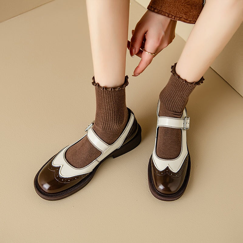 Ophelia - Top Layer Washed Cowhide Mary Jane Flats