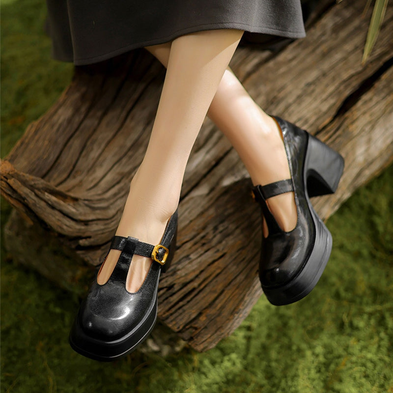 Giselle - Cowhide Round Toe Mary Jane Flats