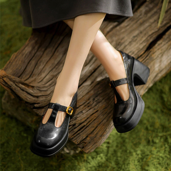 Giselle - Cowhide Round Toe Mary Jane Flats