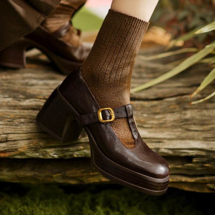 Giselle - Cowhide Round Toe Mary Jane Flats