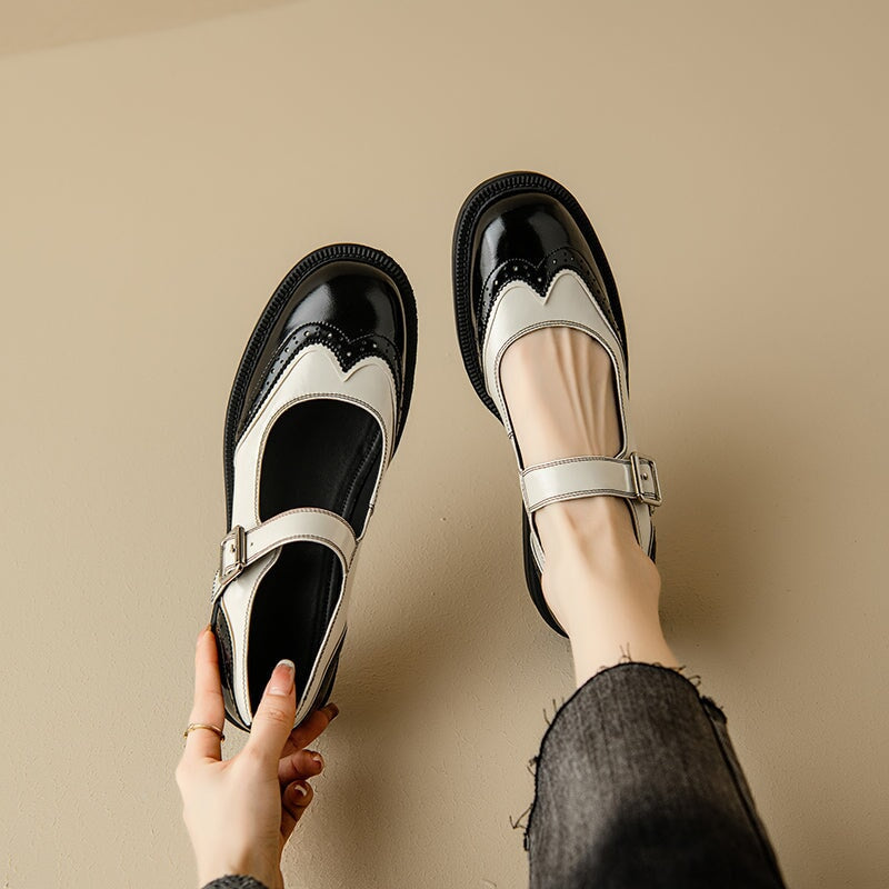 Ophelia - Top Layer Washed Cowhide Mary Jane Flats