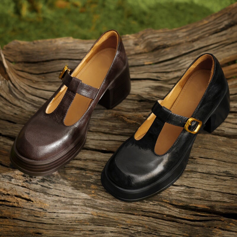 Giselle - Cowhide Round Toe Mary Jane Flats