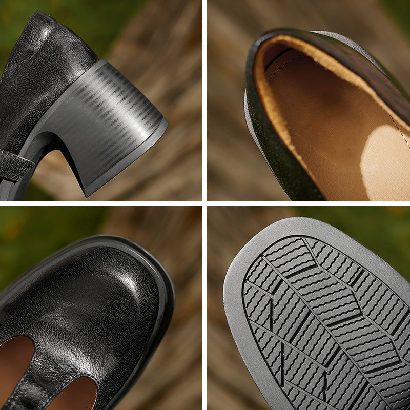 Giselle - Cowhide Round Toe Mary Jane Flats