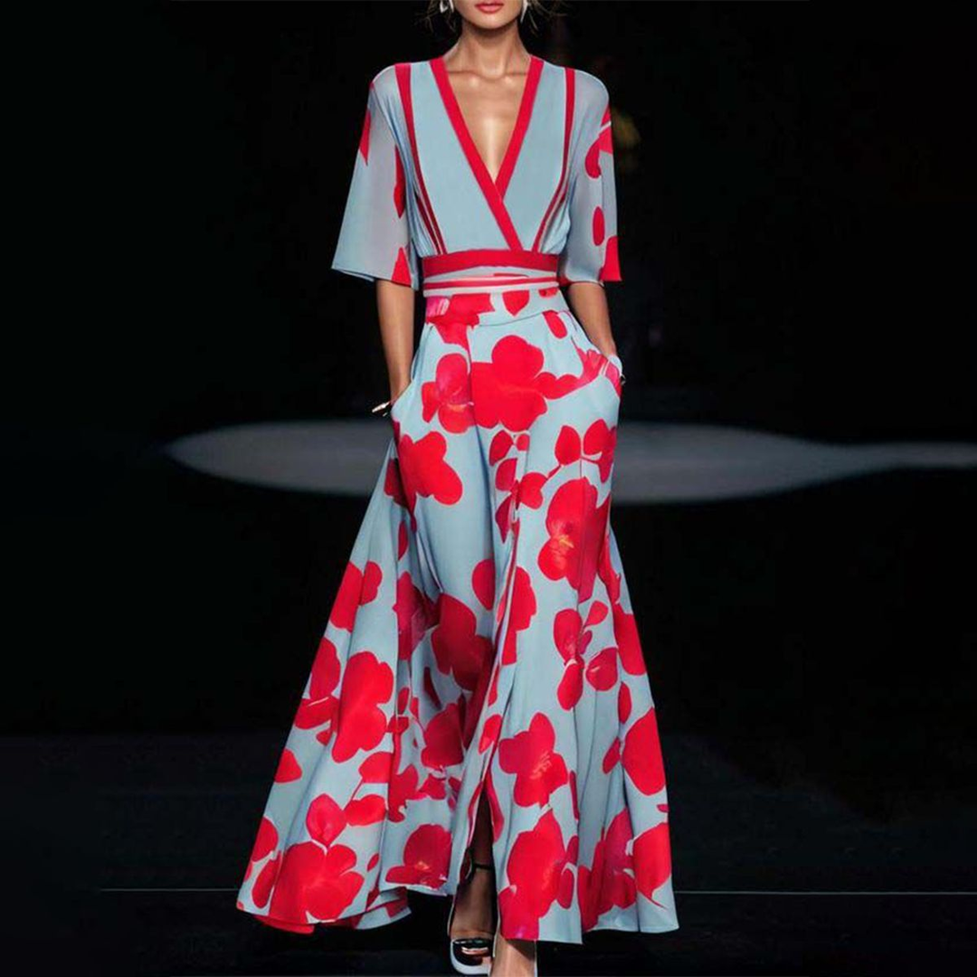 Long V-Neck Dress - Timeless Elegance