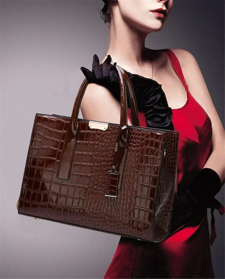 New York Crocodile-Print Leather Handbag