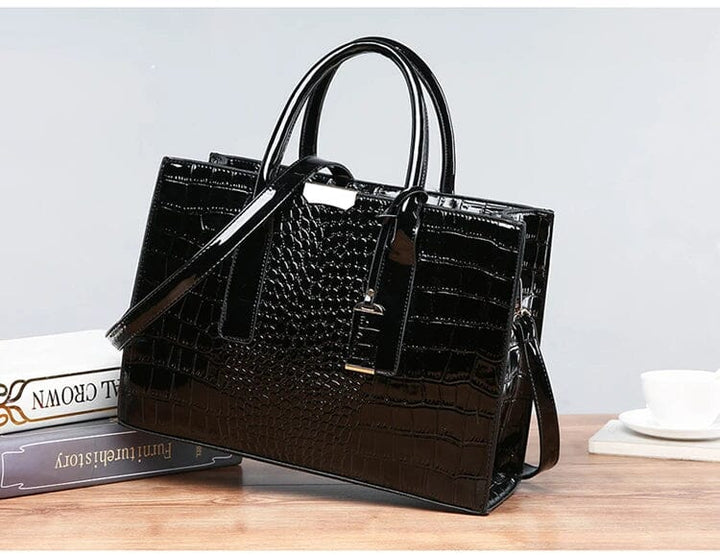 New York Crocodile-Print Leather Handbag
