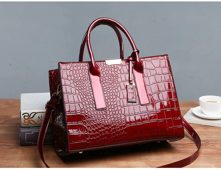 New York Crocodile-Print Leather Handbag