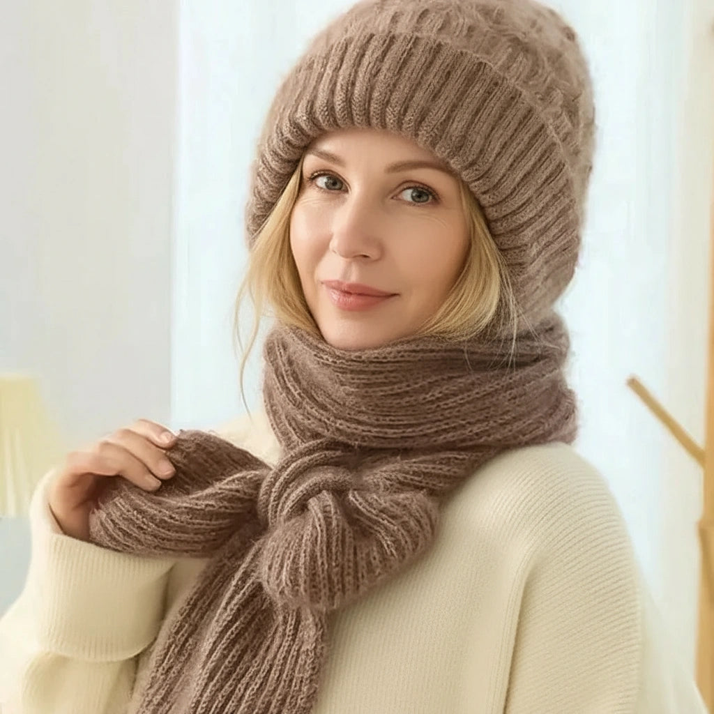 Fleece-Lined Windproof Hat & Scarf with Integrated Ear Protection