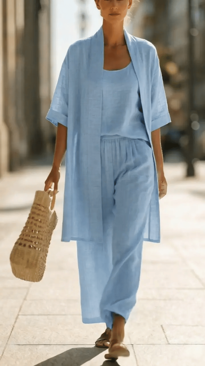 Minimalist Linen-cotton Three-piece Set - Comfortable For Everyday Wear
