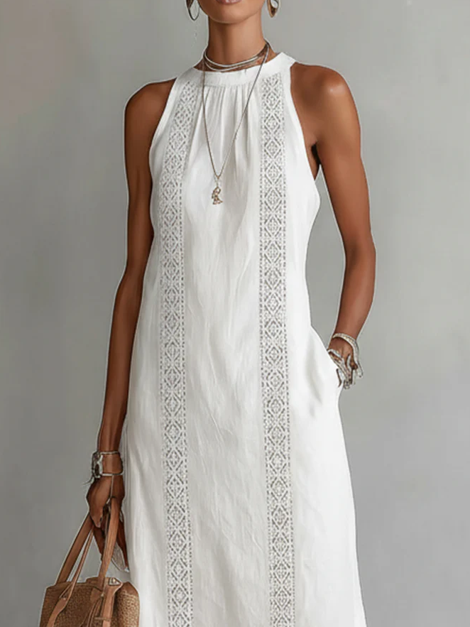 Celine | Sleeveless Lace Detail Midi Dress