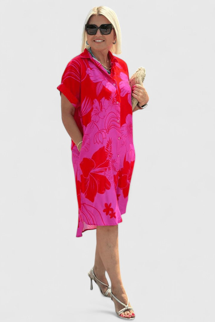 LUCY – TROPICAL BLOOM SHIRT DRESS