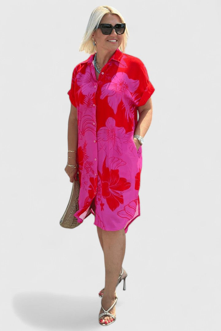 LUCY – TROPICAL BLOOM SHIRT DRESS