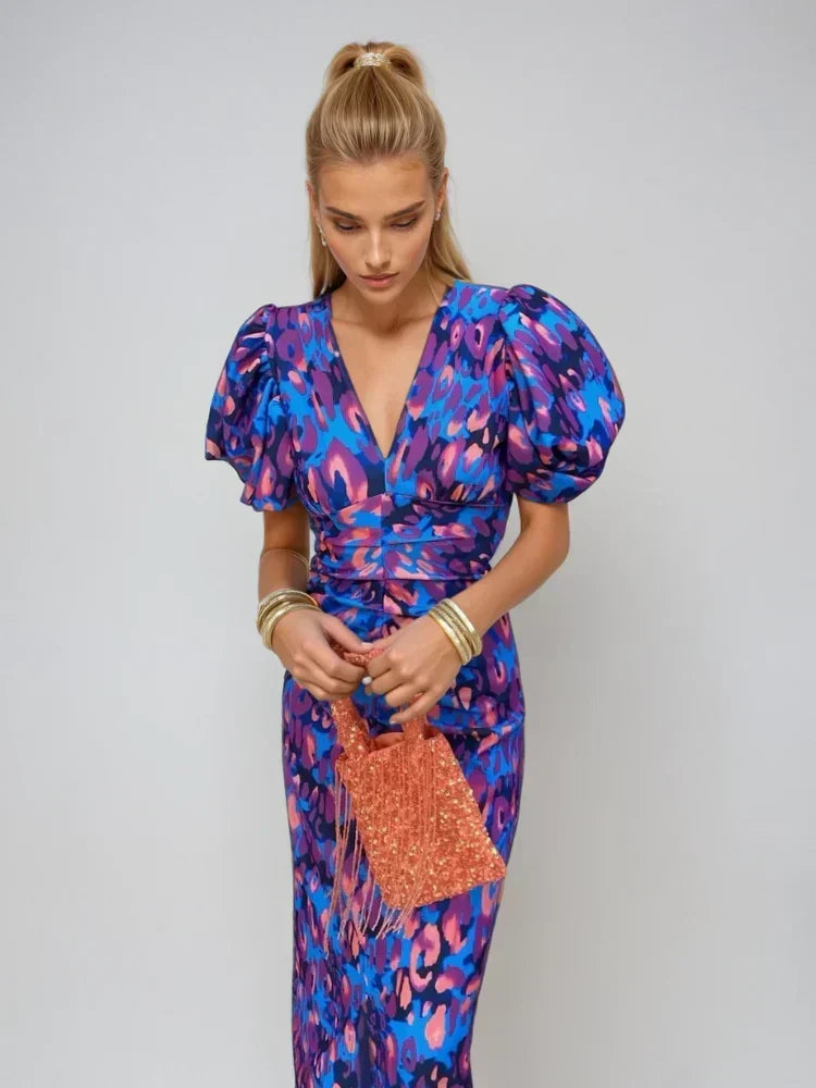 Arielle - Colourful Dress With Pleated Sleeves