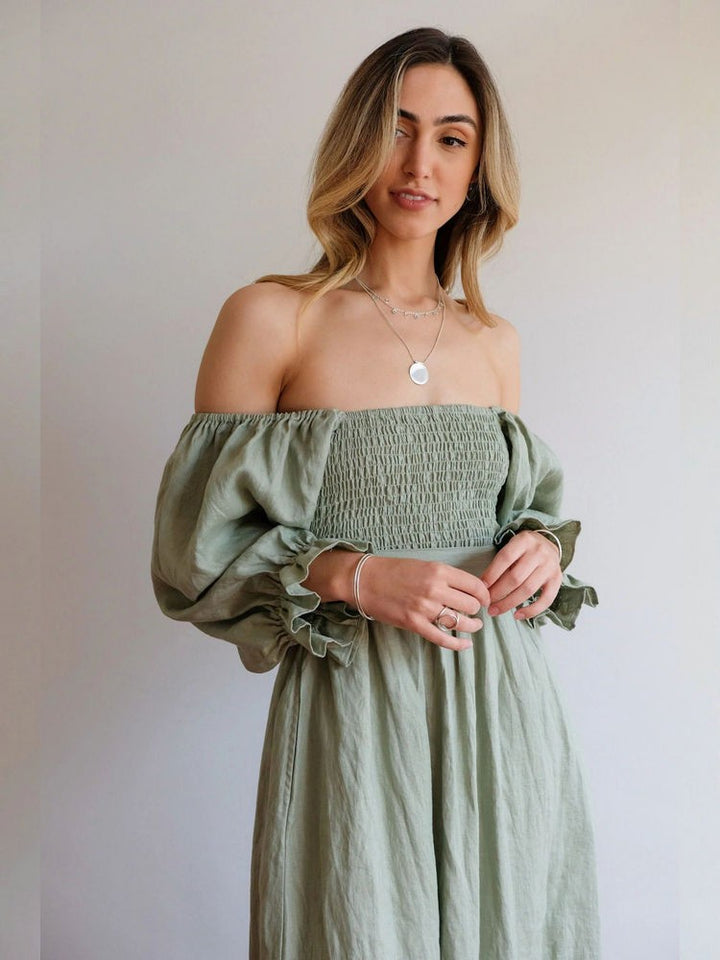 Aviana - Elegant Reversible Puff Sleeve Maxi Dress