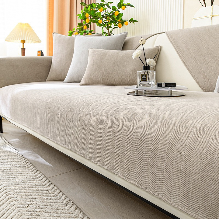 Herringbone Chenille Fabric Furniture Protector Sofa Cover | Bowlift