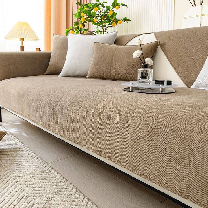 Herringbone Chenille Fabric Furniture Protector Sofa Cover | Bowlift