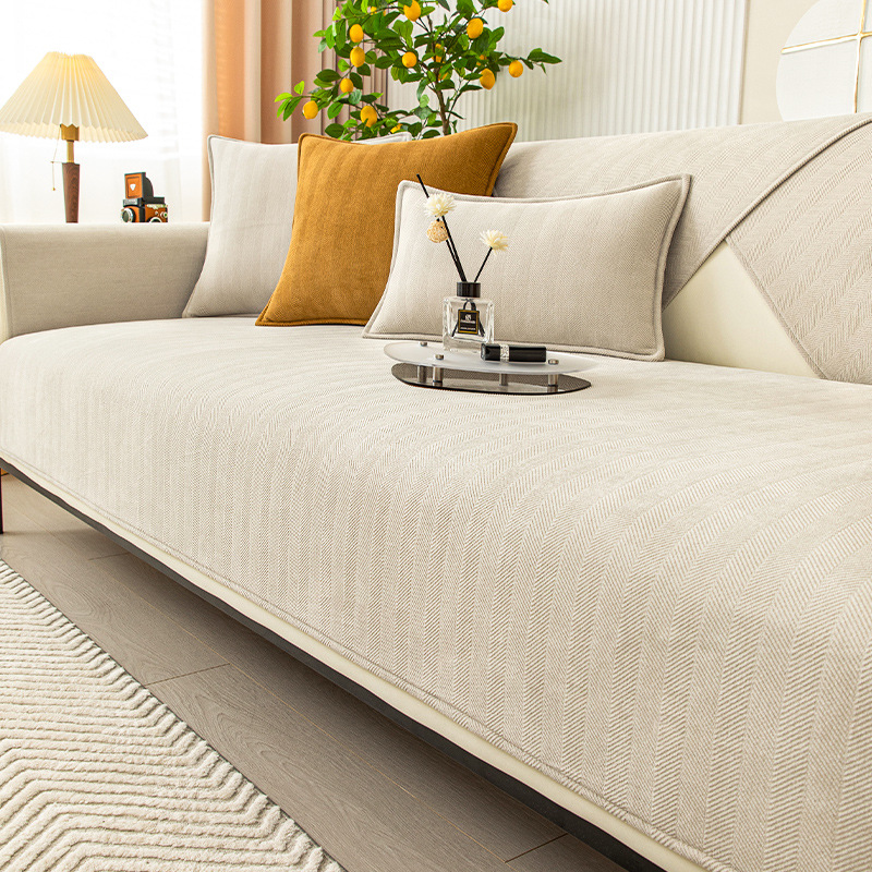 Herringbone Chenille Fabric Furniture Protector Sofa Cover | Bowlift