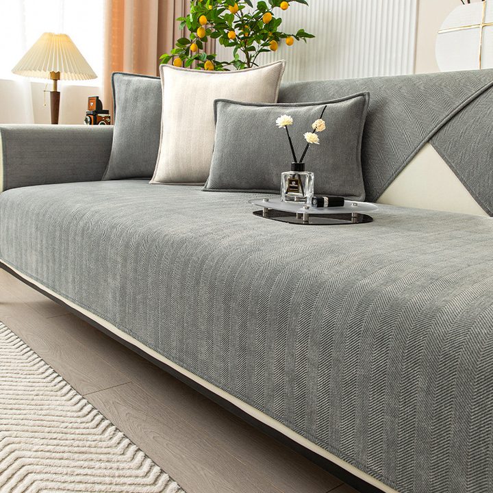 Herringbone Chenille Fabric Furniture Protector Sofa Cover | Bowlift