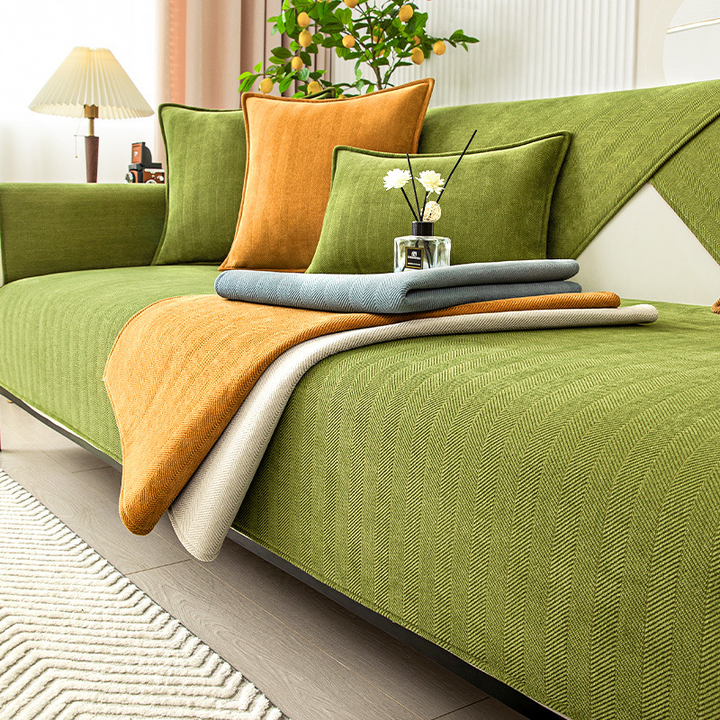 Herringbone Chenille Fabric Furniture Protector Sofa Cover | Bowlift