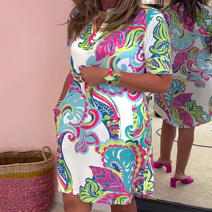 Amber | Colorful Printed V-Neck Dress