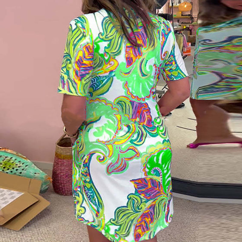 Amber | Colorful Printed V-Neck Dress