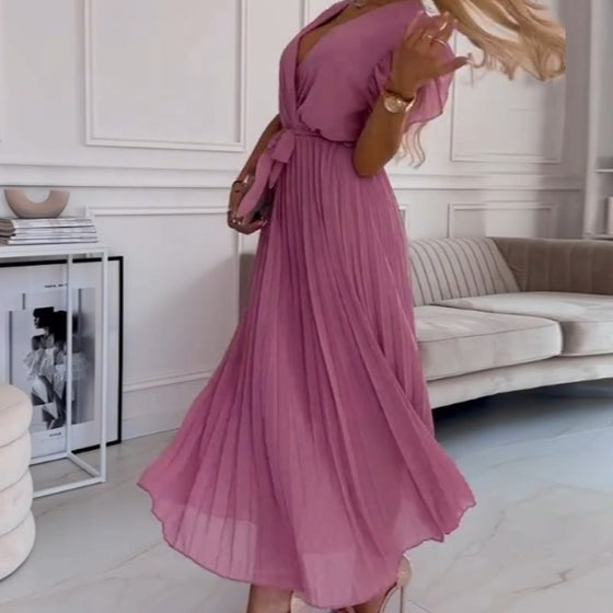 AMANDA - ELEGANT V-NECK PLEATED MAXI DRESS