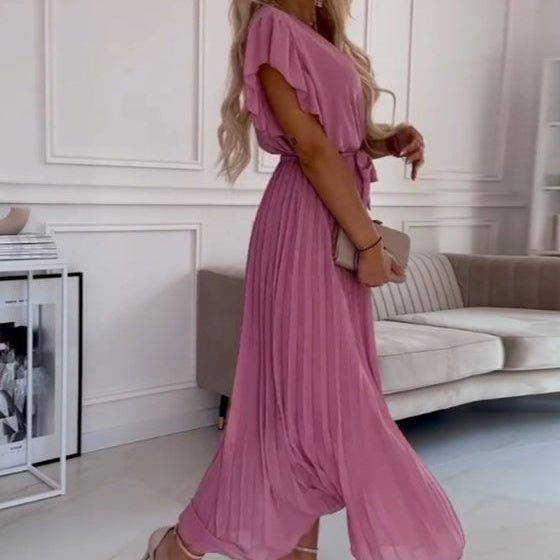 AMANDA - ELEGANT V-NECK PLEATED MAXI DRESS