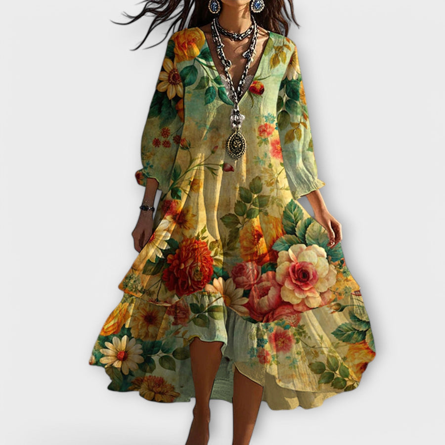 Shanae – Elegant Midi Dress With Floral Pattern