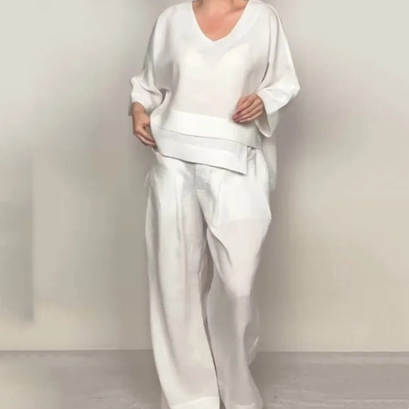 Cotton Linen Short Sleeve Two Piece Set