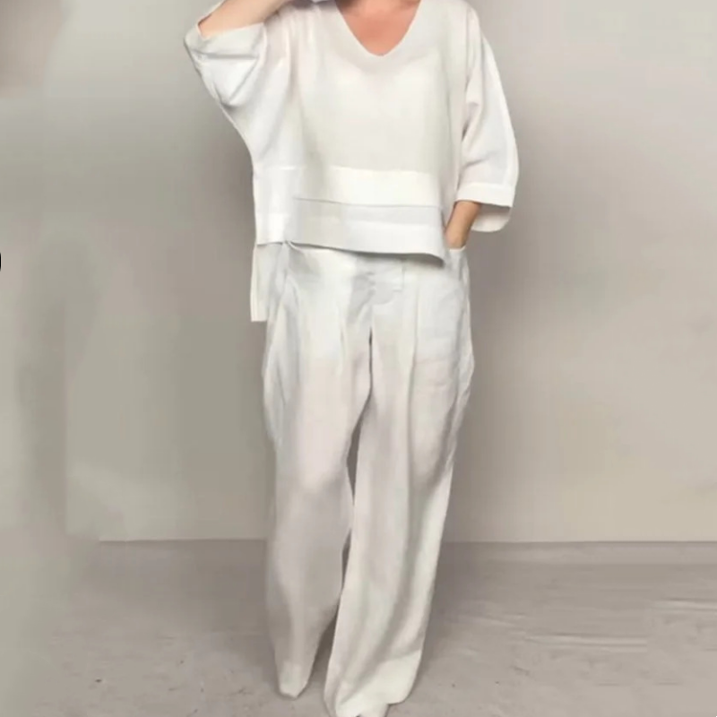Louna - Elegant Cotton And Linen Two Piece Suit