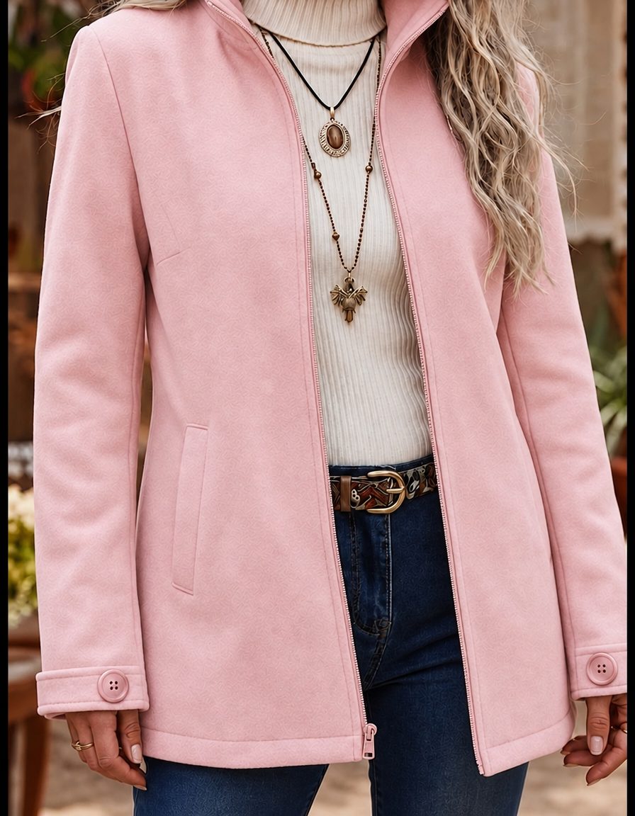 Aoife | Women's Zip-Up Jacket with Stand Collar and Button Cuffs