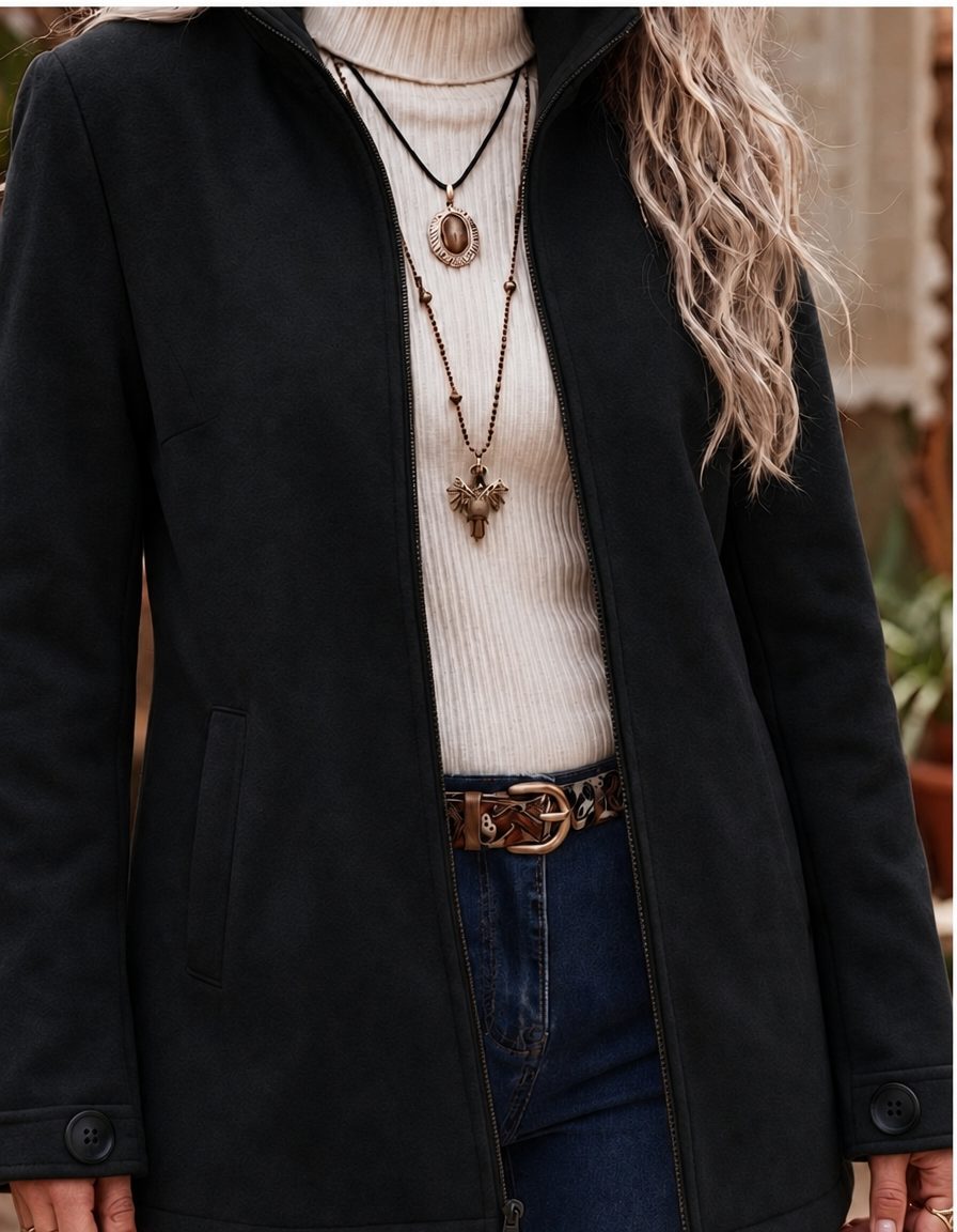 Aoife | Women's Zip-Up Jacket with Stand Collar and Button Cuffs