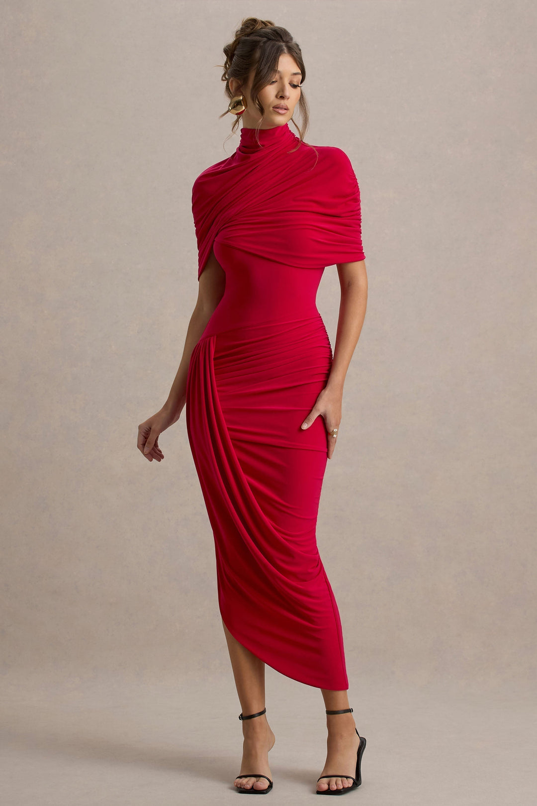 Taylor - Asymmetric Twisted Cape Maxi Dress